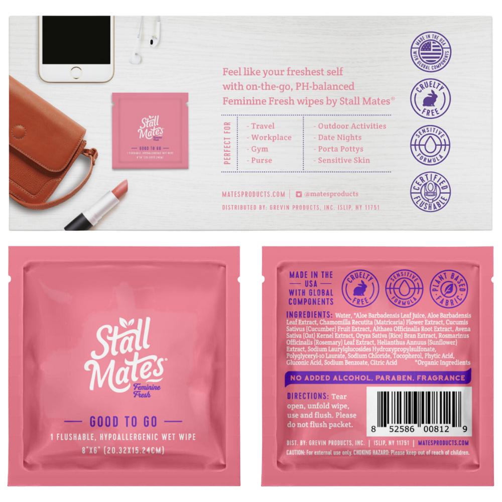 Stall Mates Feminine Fresh: 30 on-the-go flushable wipe singles (PH-Balanced)