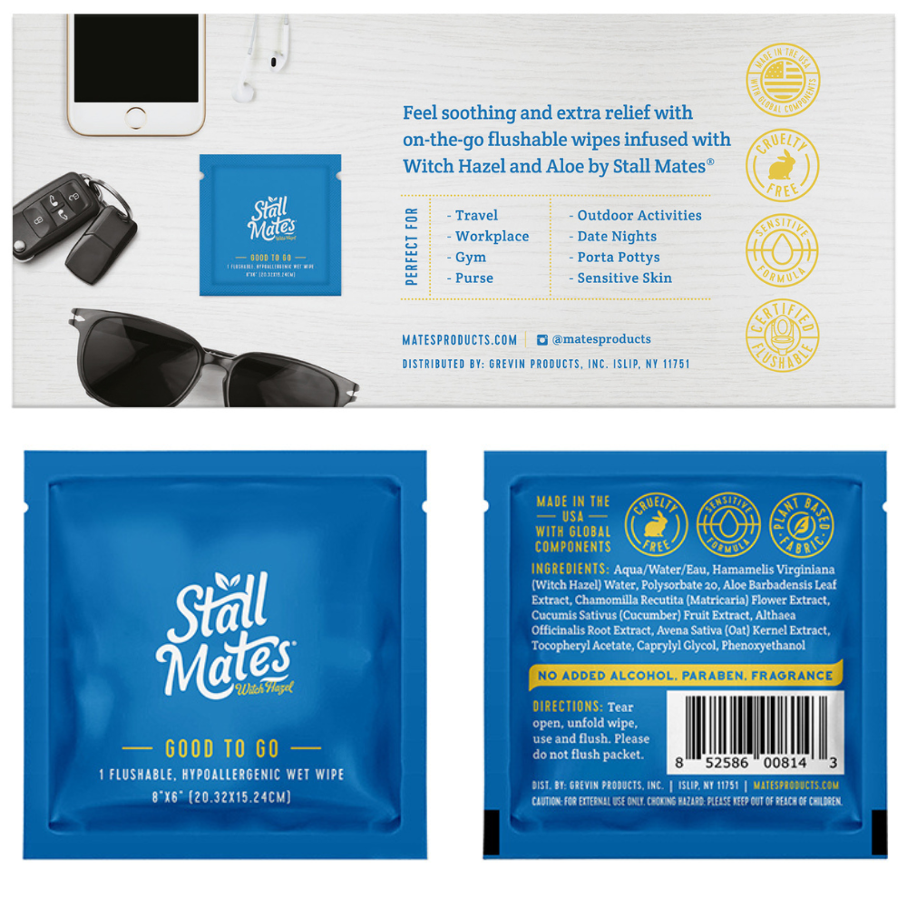 Stall Mates Wipes Witch Hazel: Flushable Wipes | Individually Wrapped | (30 on-the-go singles)