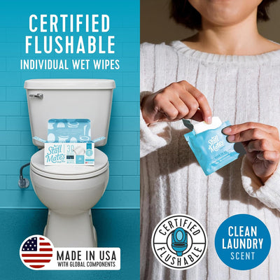 Stall Mates - Flushable Wipes, Individually Wrapped, Travel Friendly, Scented with Cucumber, Vitamin-E & Oat, (30 on-the-go singles)