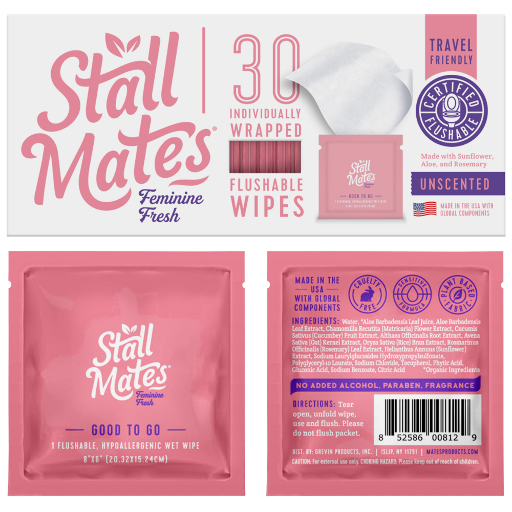 Stall Mates Feminine Fresh: 30 on-the-go flushable wipe singles (PH-Balanced)