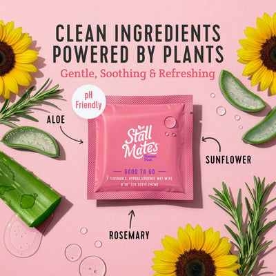 Stall Mates Feminine Fresh: 30 on-the-go flushable wipe singles (PH-Balanced)