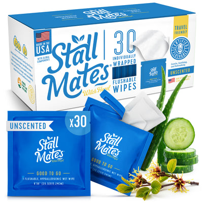 Stall Mates Wipes Witch Hazel: Flushable Wipes | Individually Wrapped | (30 on-the-go singles)