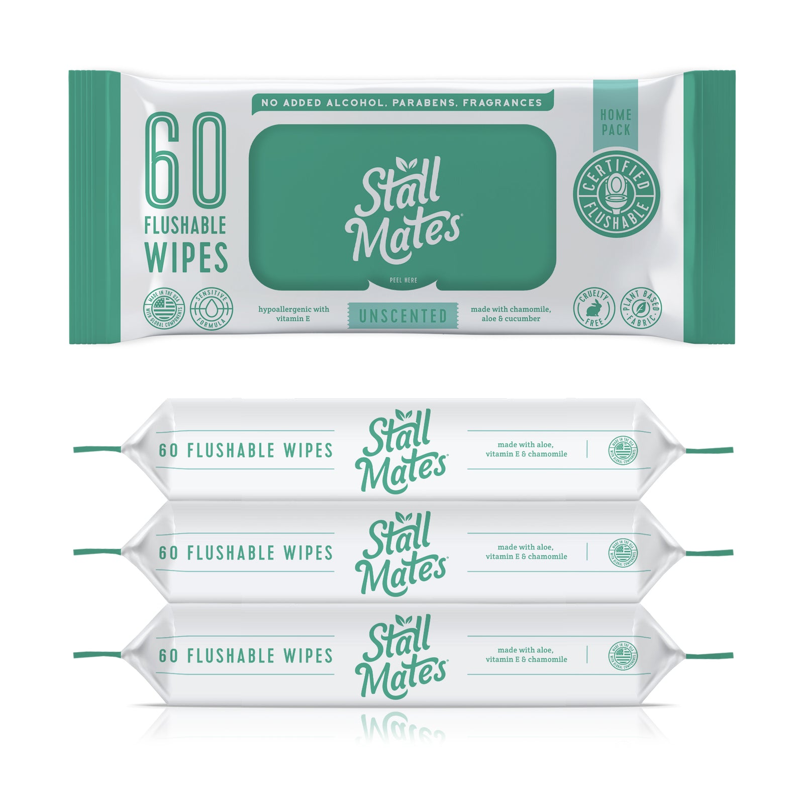 Stall Mates: 60 Flushable Wipes (4 Packs - 240 Wipes Total)
