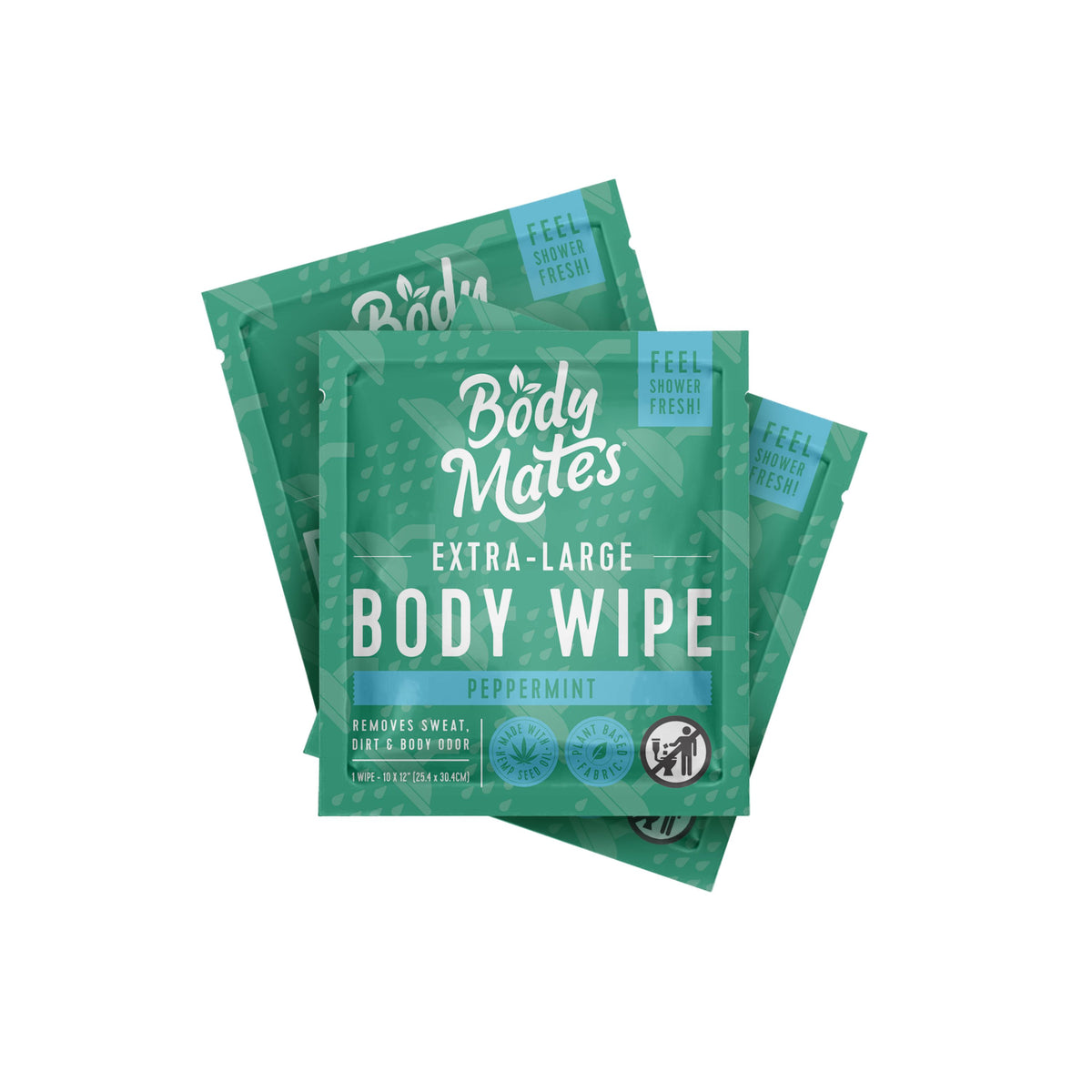 Body Mates: Shower Extra-Large Body Wipes, Portable Travel-Sized Individual Cleansing Wipes, 20 On-the-go Singles (Peppermint)